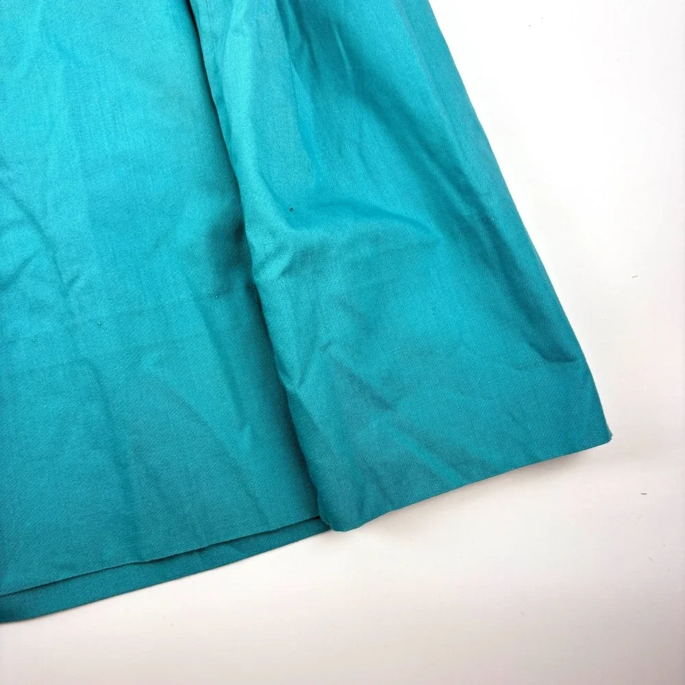Handmade Girls Dress Sz 7/8? Teal White‎ Embroidered Collar Puff Sleeves Empire